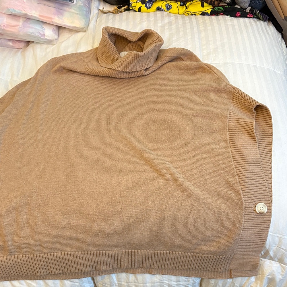 LOFT Camel Turtleneck Poncho Sweater